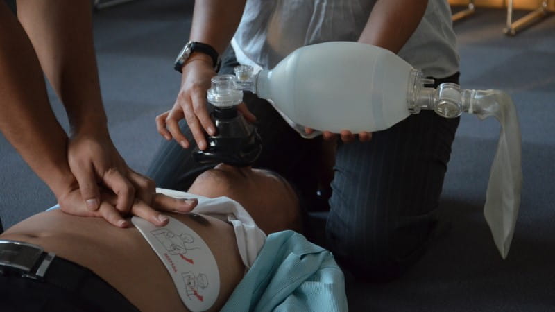 team performing first aid